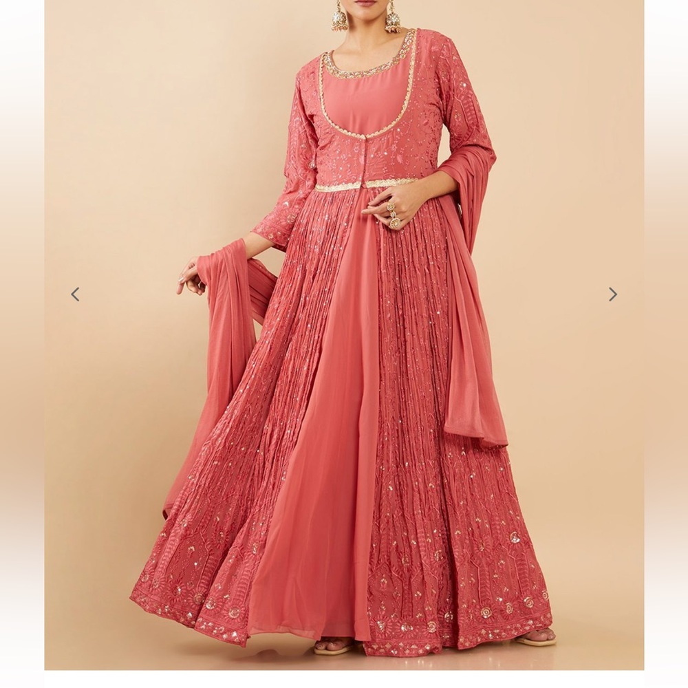 Embellished gown dress with jacket heavily embroidered